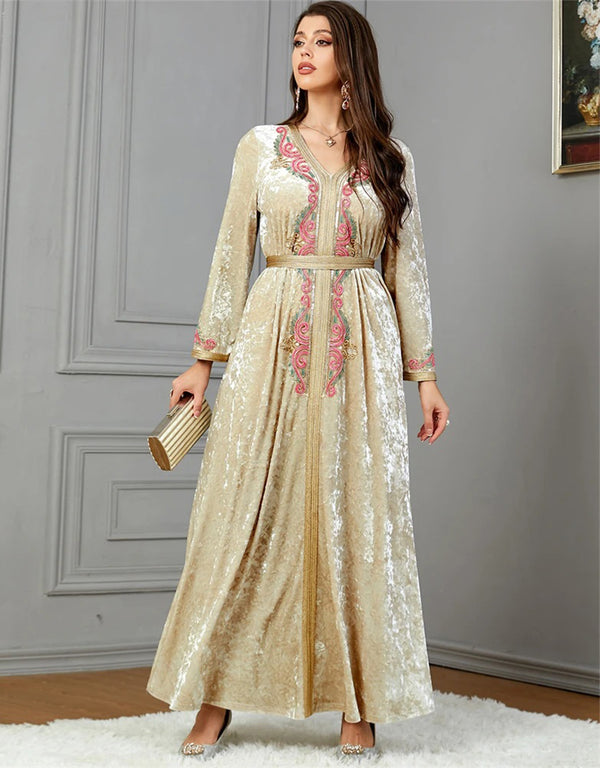 Timeless Allure: Embroidered Velvet Dress for Effortless Elegance